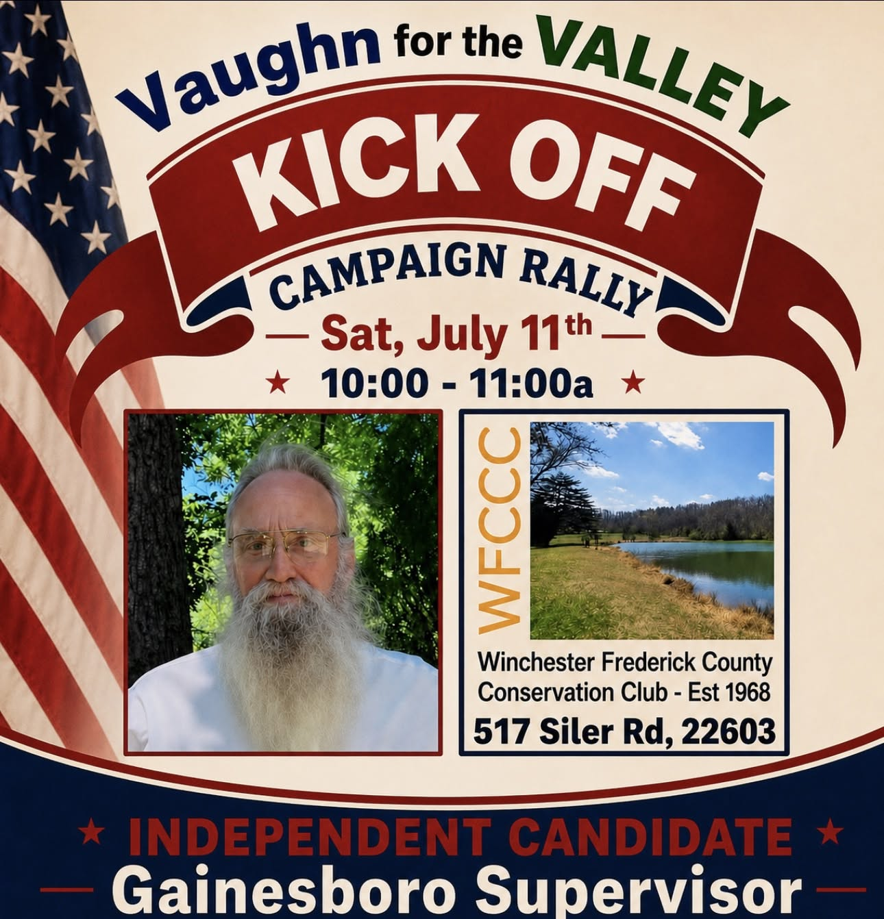 Campaign Kick-Off Rally — Saturday, July 11, 10:00–11:00 AM at WFCCC, 517 Siler Rd